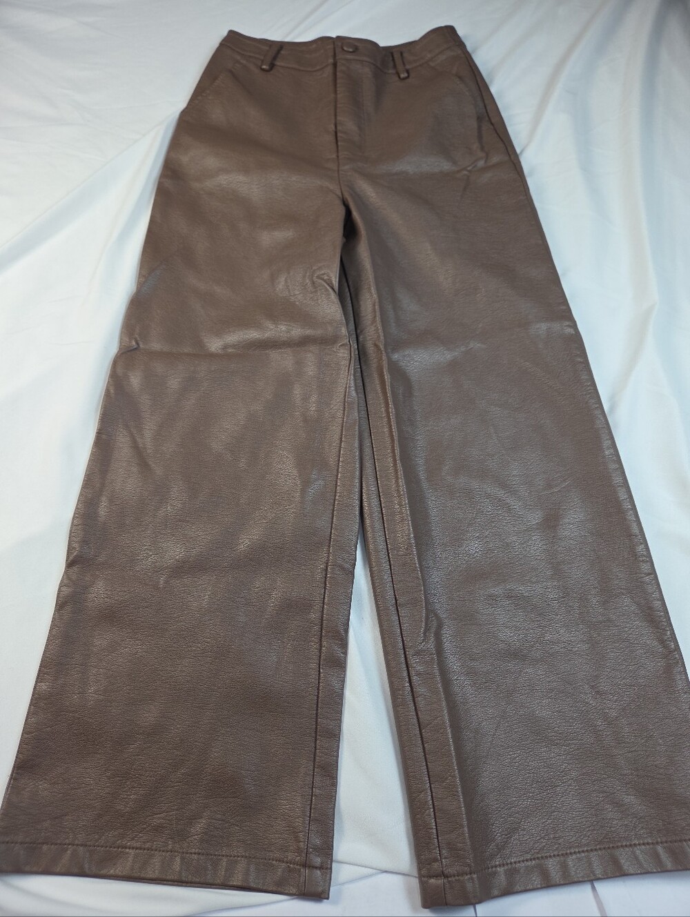 Nasty Gal Wide-Leg Cropped Faux Leather Pants in Chocolate Brown Women's Size 2